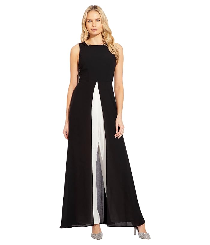 Women's Adrianna Papell Sleeveless Stretch Crepe Jumpsuit with Chiffon Overlay