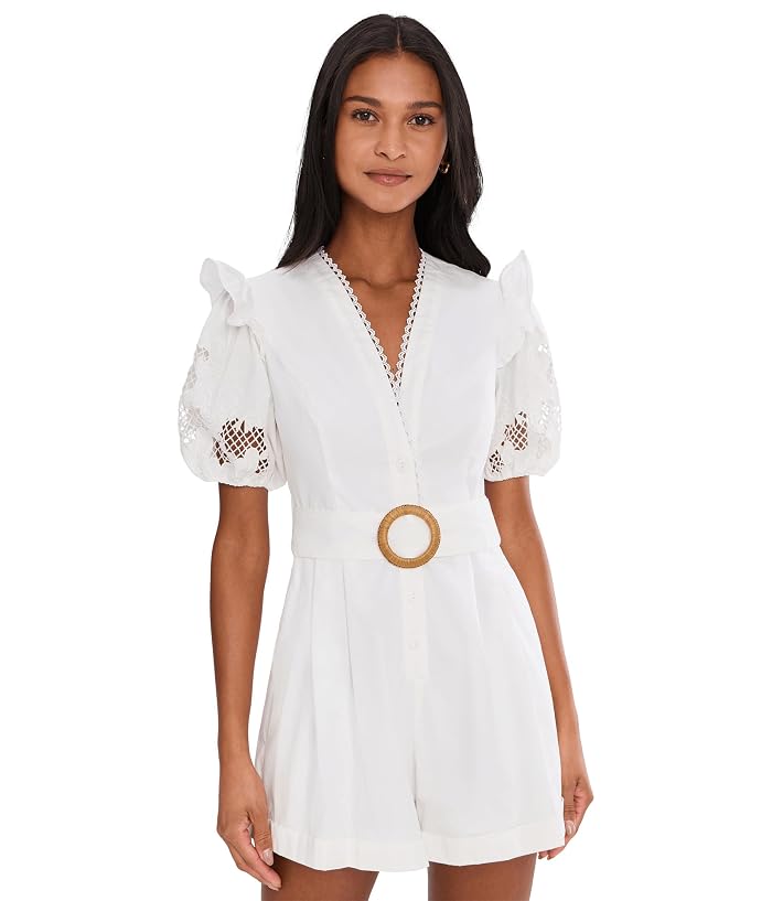 Women's Adrianna Papell Lasercut Puff Sleeve Romper
